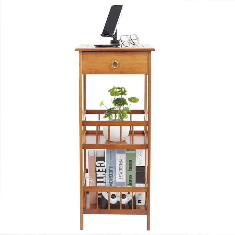 Wooden End Table with Storage Compartment