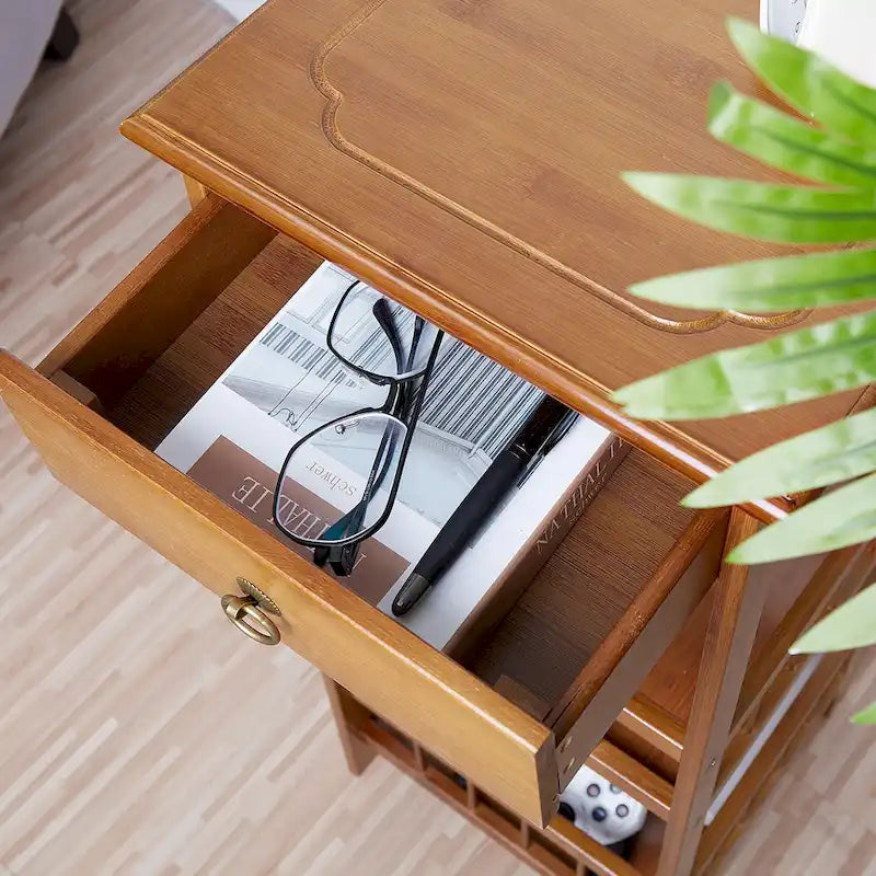 Wooden End Table with Storage Compartment