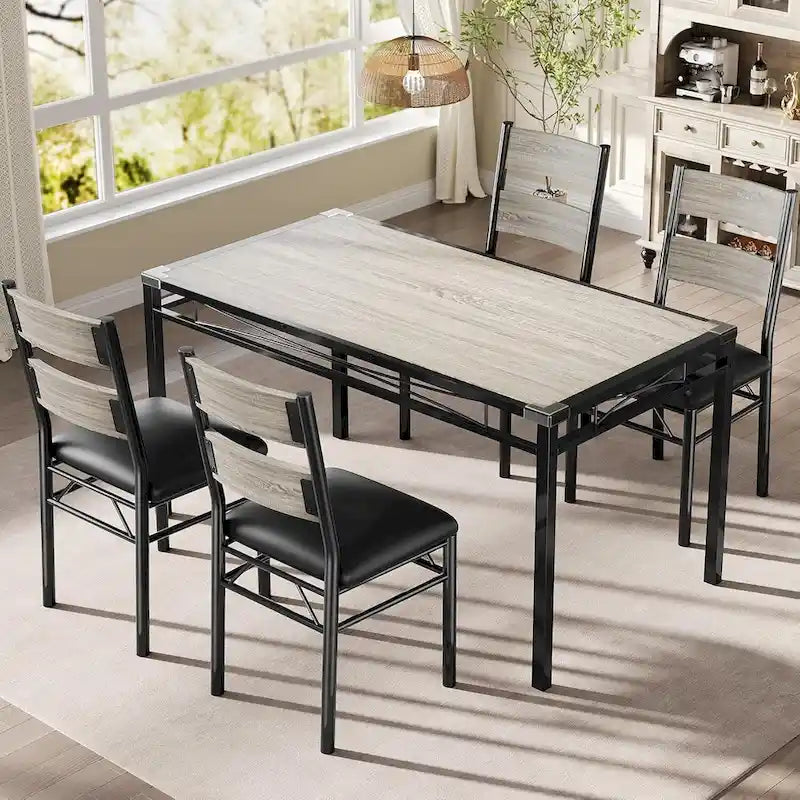 Wooden Dining Table Set with Upholstered Chairs for Kitchen