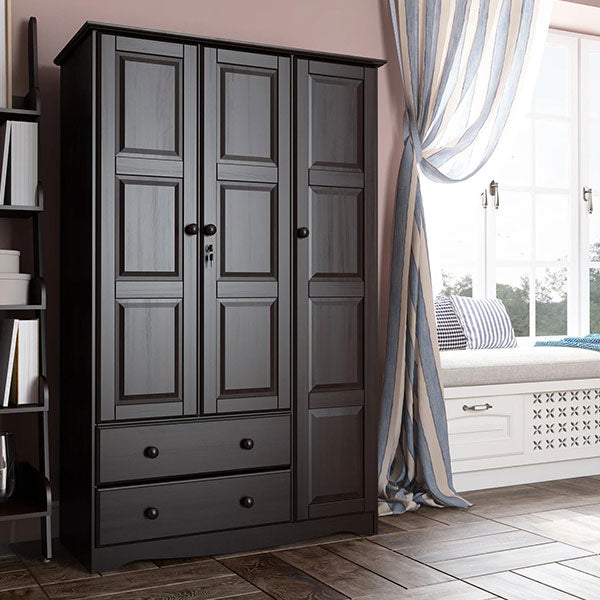 100% Solid Wood Grand Wardrobe Armoire - Mocha