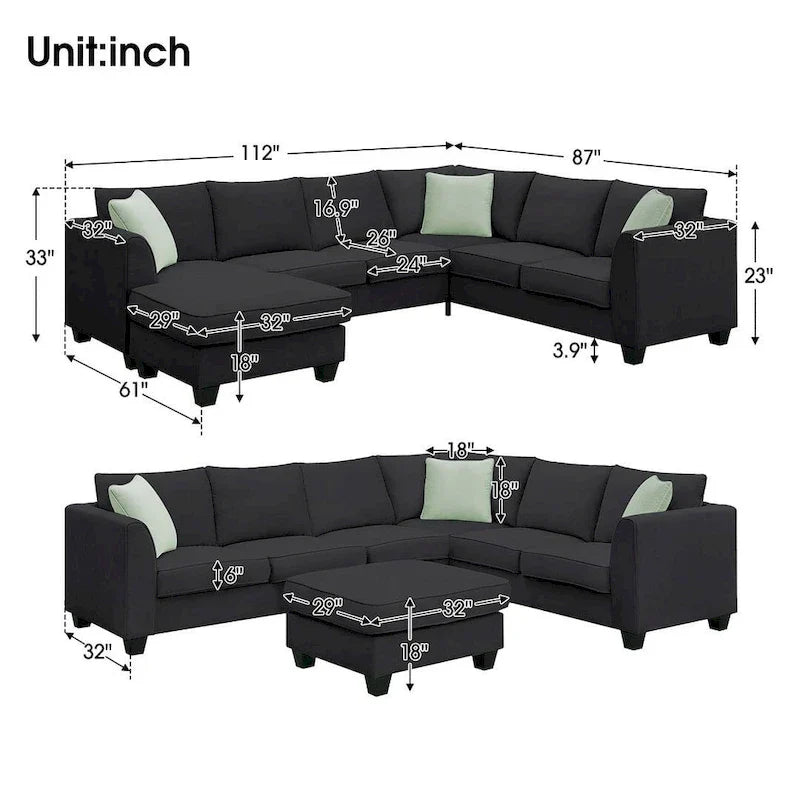 Versatile Reversible Sectional Sofa with Ottoman - Flexible Combination Module