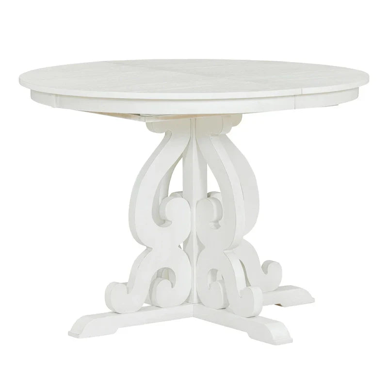 Vintage White 5-Piece Wooden Dining Set with Extendable Table and 4 Chairs