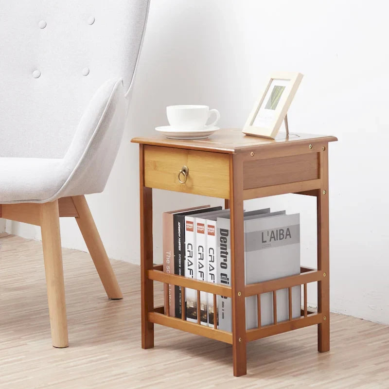 Wooden End Table with Storage Compartment