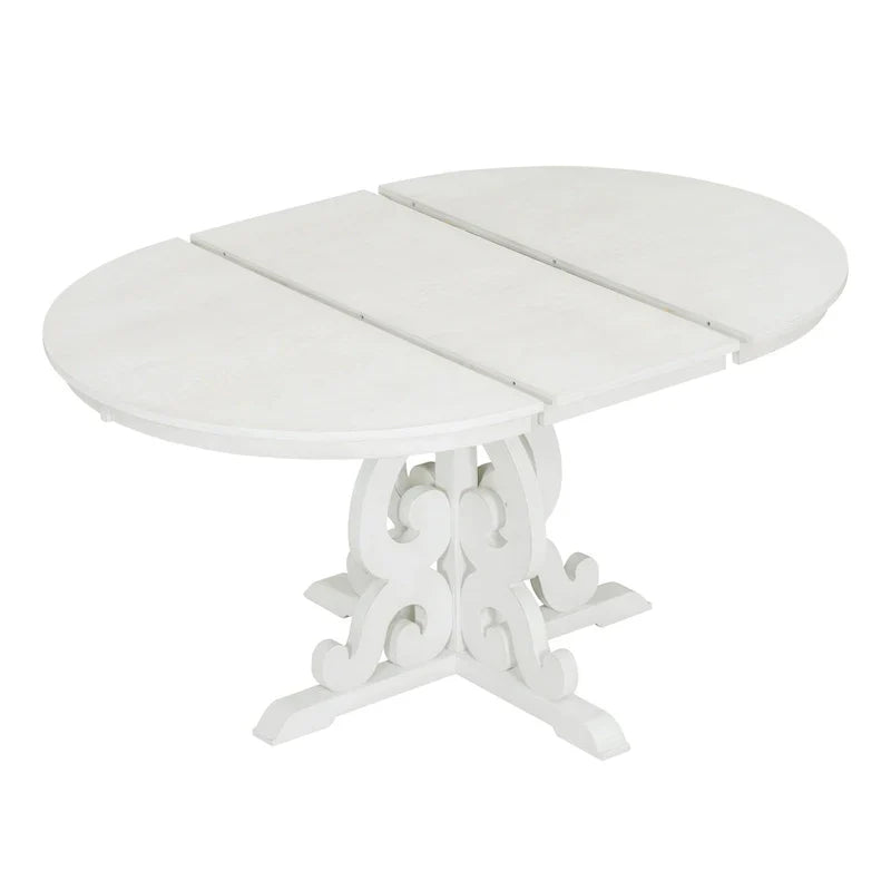 Vintage White 5-Piece Wooden Dining Set with Extendable Table and 4 Chairs