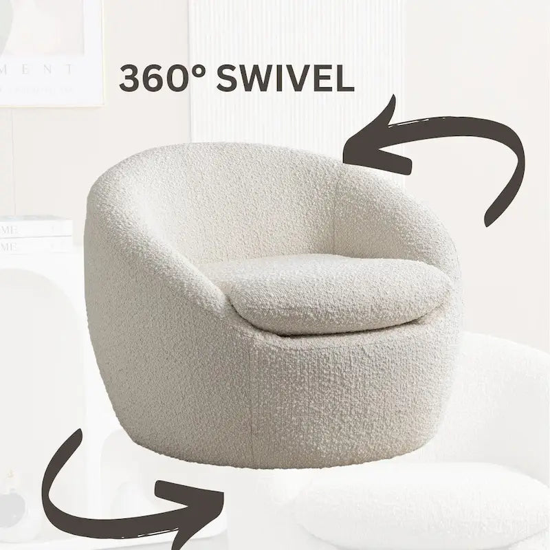 Swivel Base Barrel Chair with Boucle Upholstery - 31-Inch