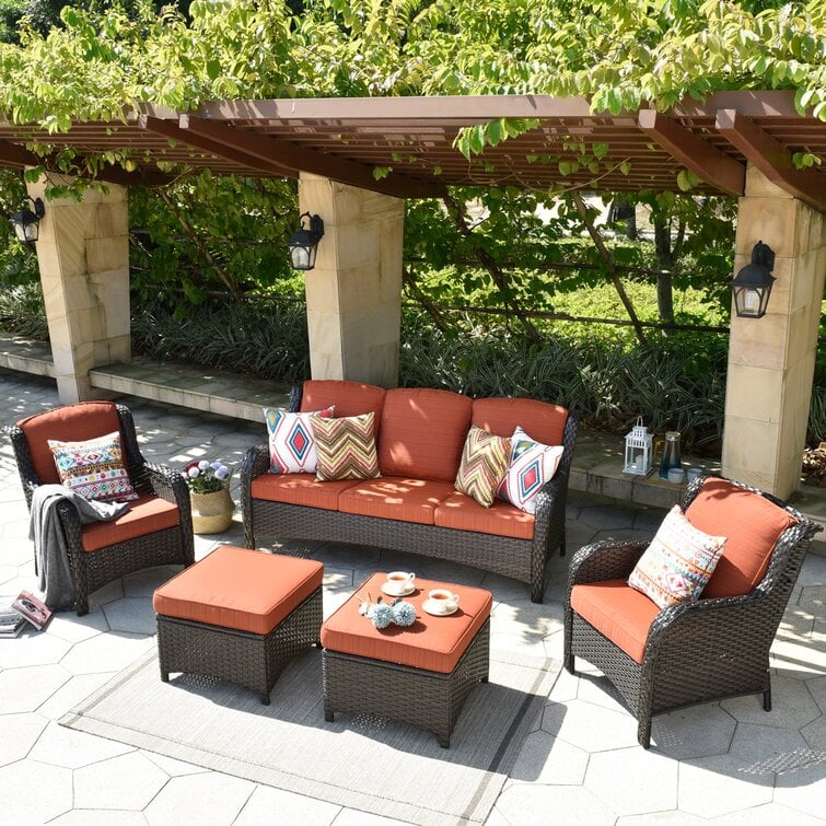 Latimer Wicker/Rattan 5 - Person Seating Group with Cushions