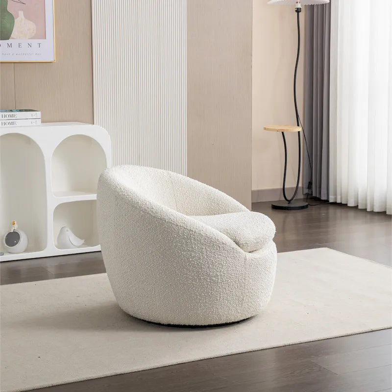 Swivel Base Barrel Chair with Boucle Upholstery - 31-Inch