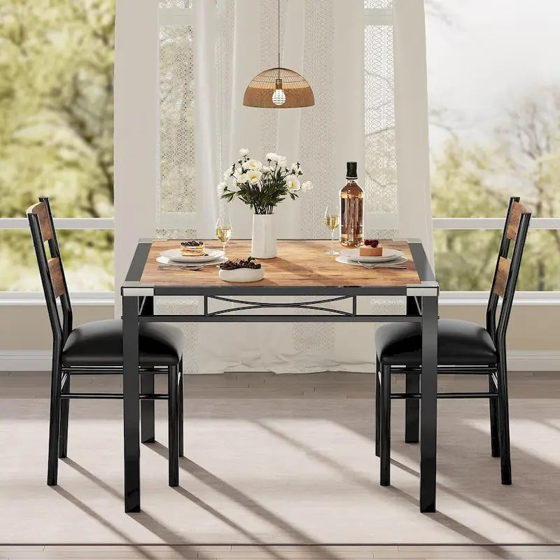 Wooden Dining Table Set with Upholstered Chairs for Kitchen