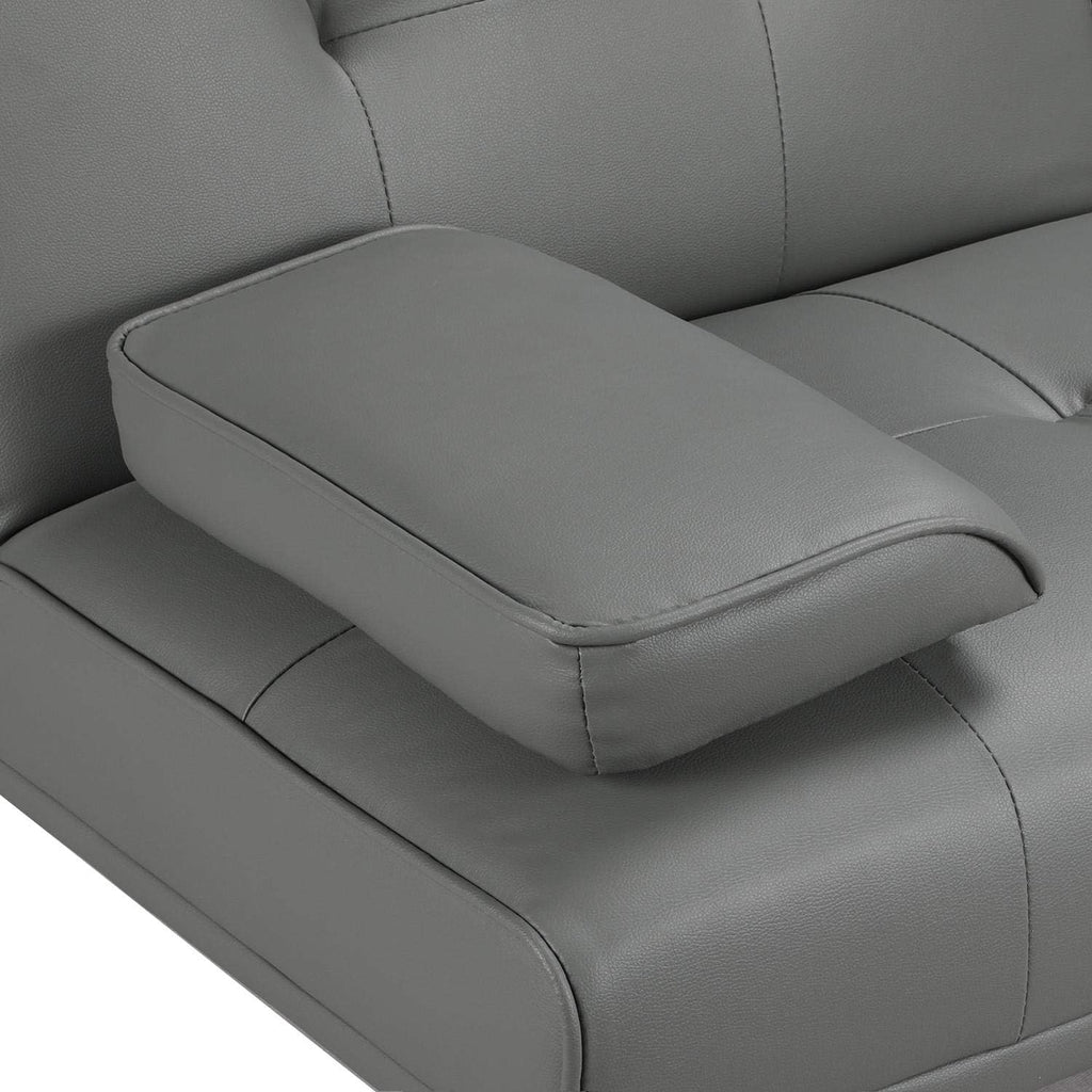 Yaheetech Convertible Sofa Bed Adjustable Couch Sleeper Modern Faux Leather Home Recliner Reversible Loveseat Folding Daybed Guest Bed, Removable Armrests, Cup Holders, 3 Angles, 772lb Capacity, Black