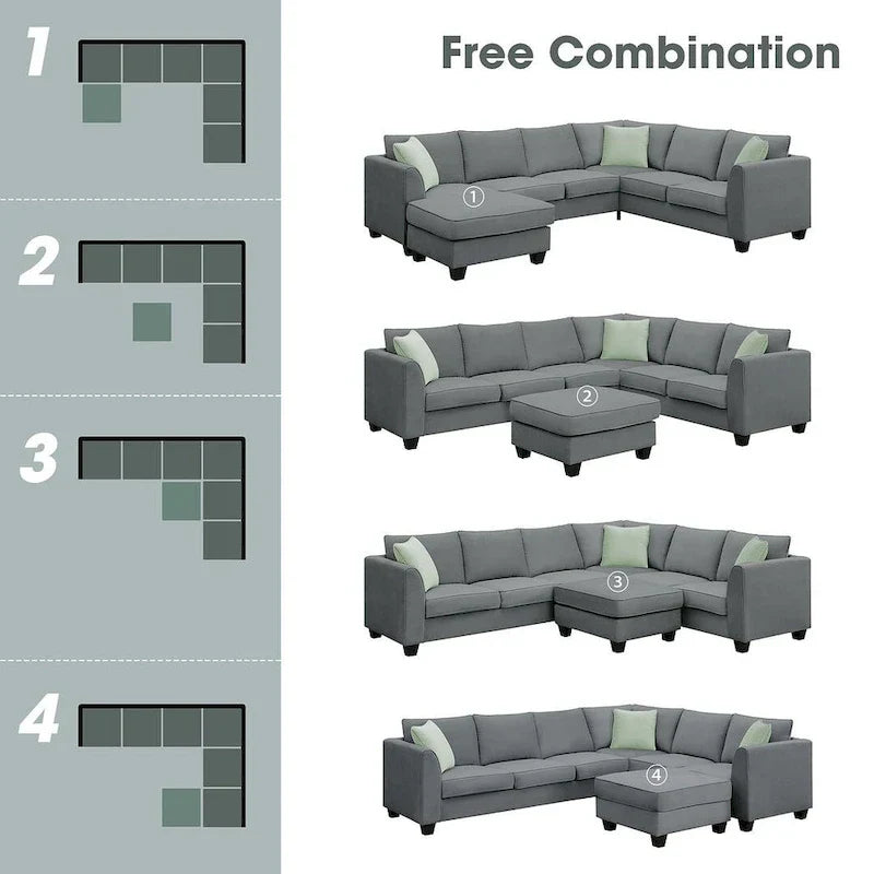 Versatile Reversible Sectional Sofa with Ottoman - Flexible Combination Module
