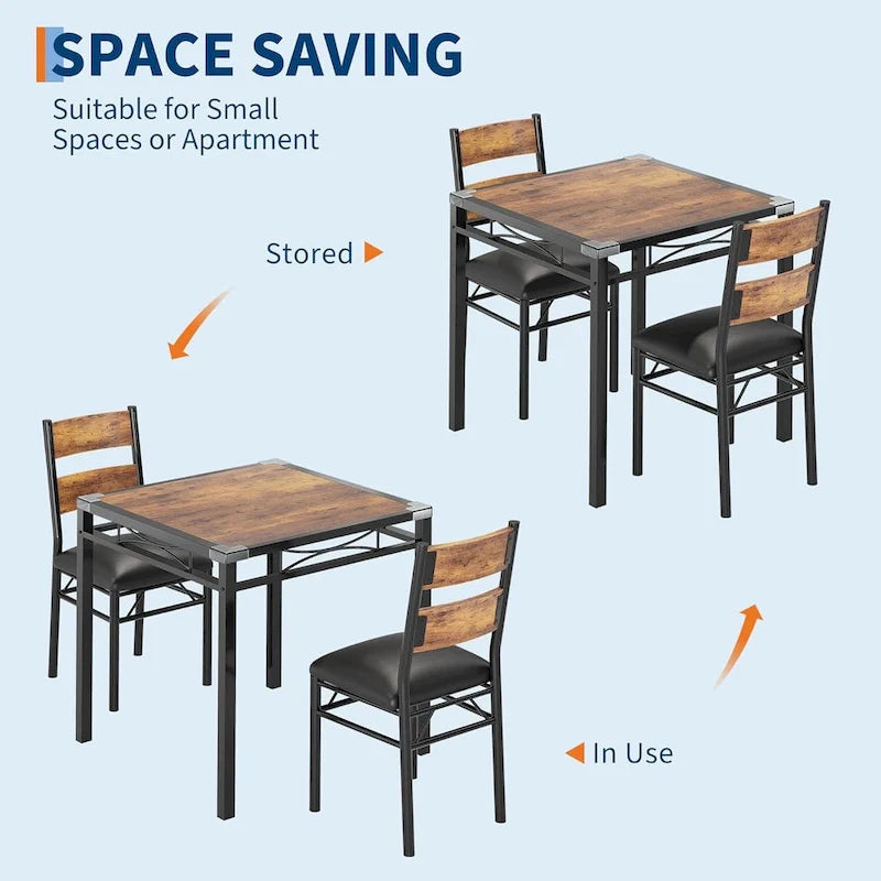 Wooden Dining Table Set with Upholstered Chairs for Kitchen