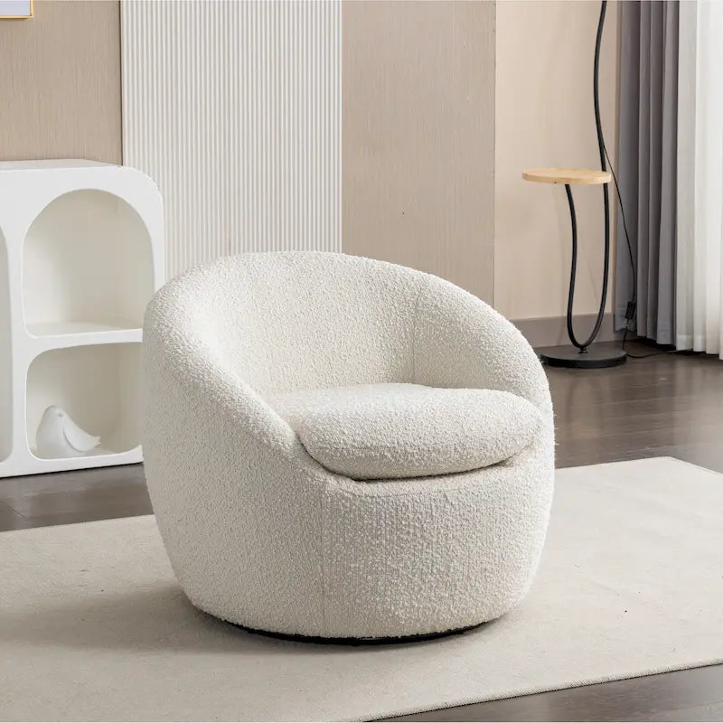 Swivel Base Barrel Chair with Boucle Upholstery - 31-Inch