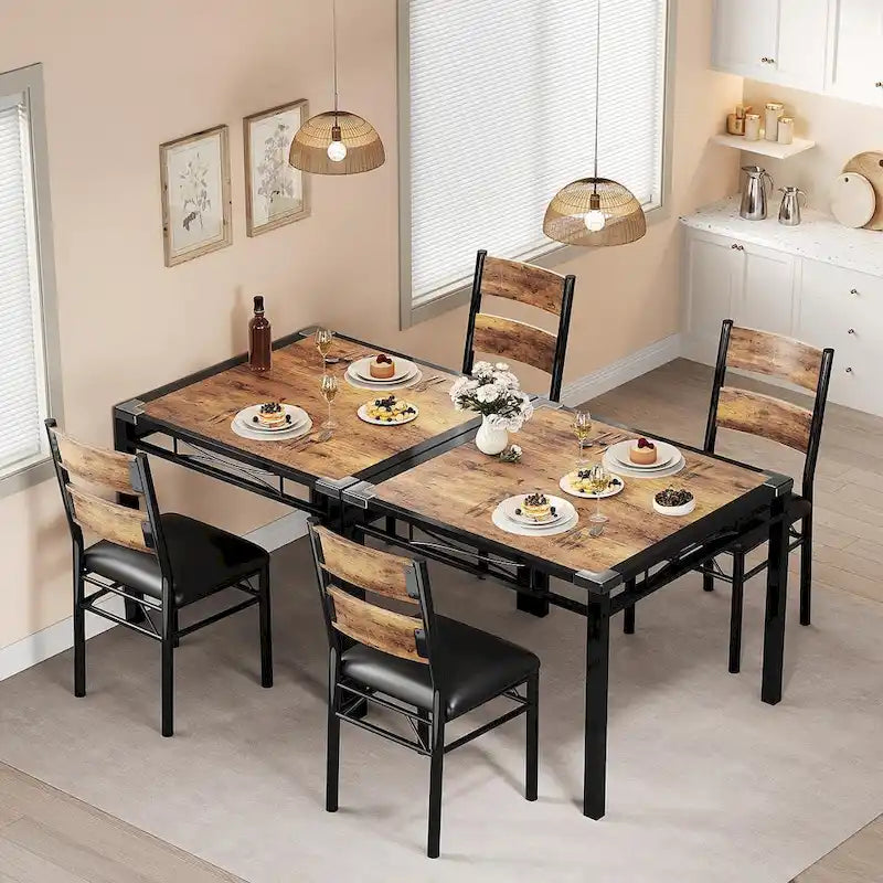 Wooden Dining Table Set with Upholstered Chairs for Kitchen