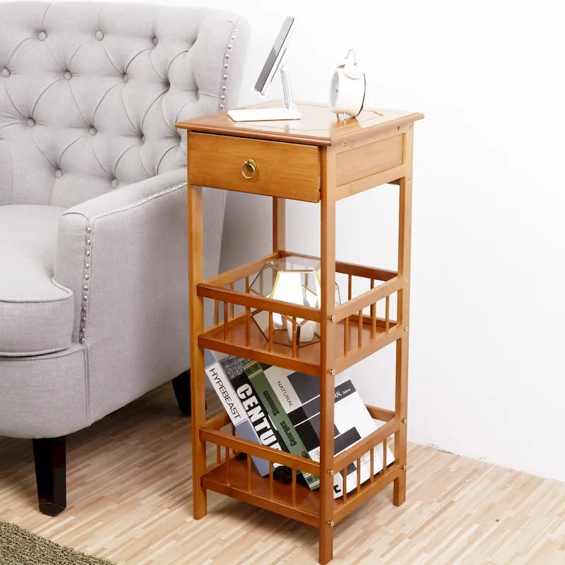 Wooden End Table with Storage Compartment