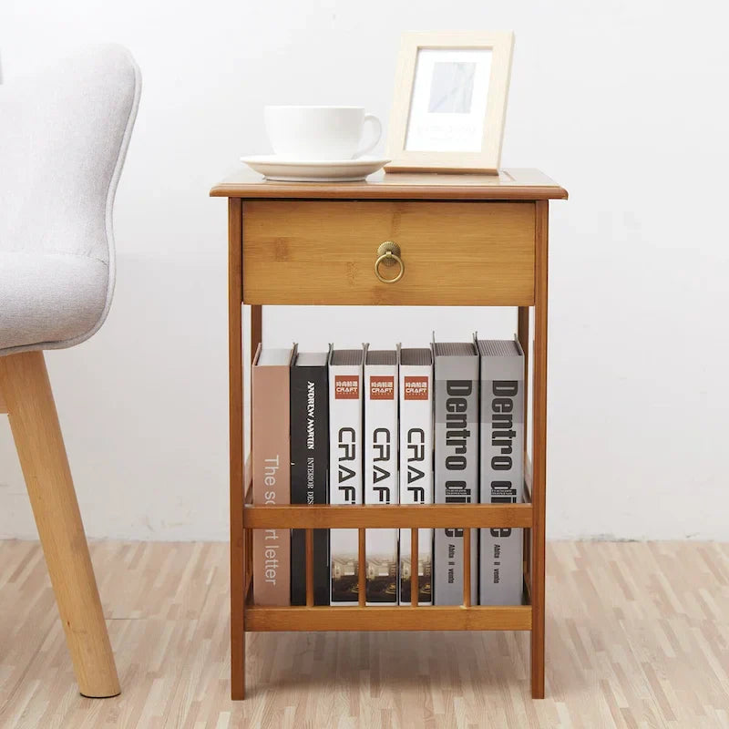 Wooden End Table with Storage Compartment