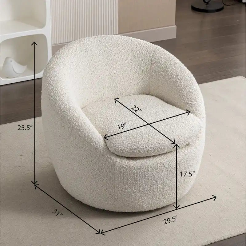 Swivel Base Barrel Chair with Boucle Upholstery - 31-Inch