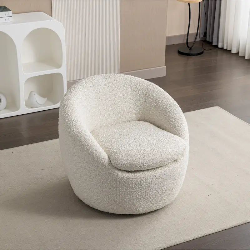 Swivel Base Barrel Chair with Boucle Upholstery - 31-Inch