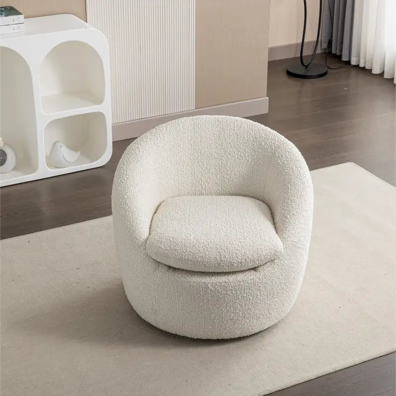 Swivel Base Barrel Chair with Boucle Upholstery - 31-Inch