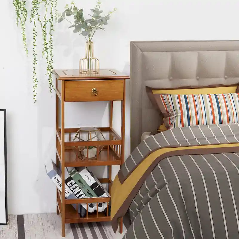 Wooden End Table with Storage Compartment