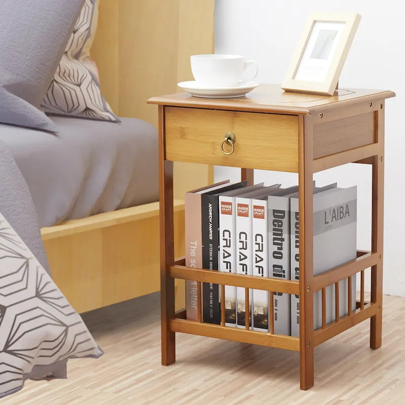 Wooden End Table with Storage Compartment