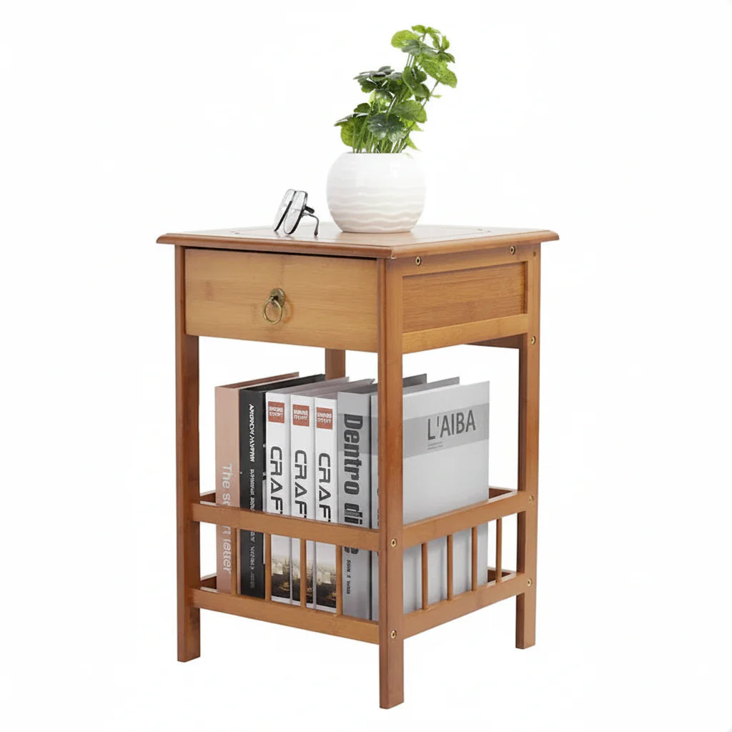 Wooden End Table with Storage Compartment