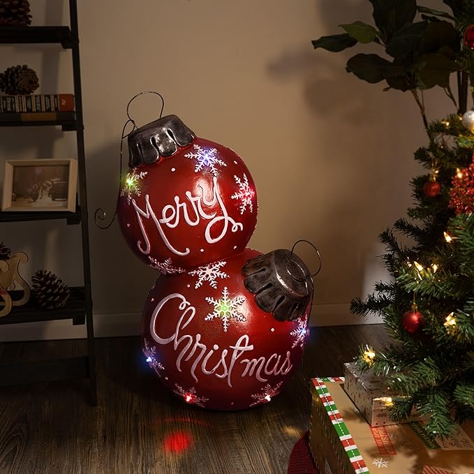 Boule de Noël intérieure/extérieure de 30" avec LED changeantes, rouge, décoration de Noël