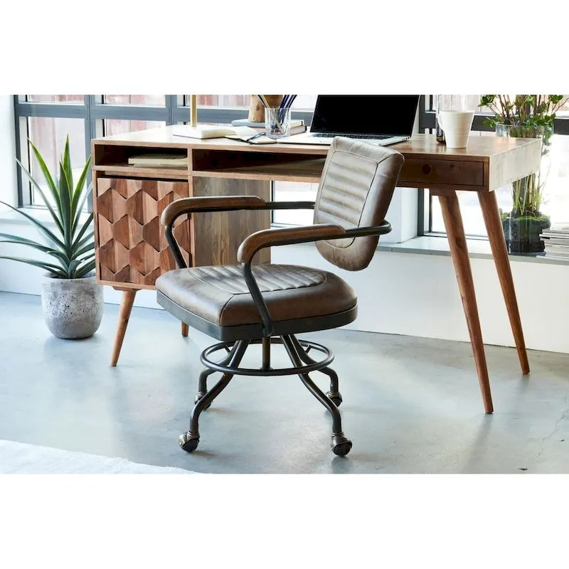 Swivel Office Desk Chair with Upholstered Seat and Rolling Base