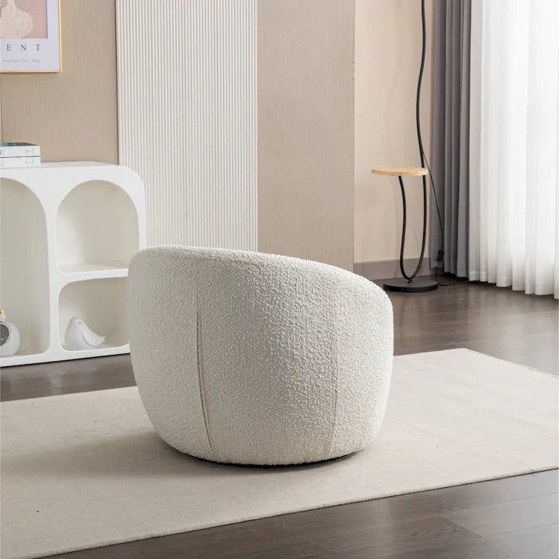 Swivel Base Barrel Chair with Boucle Upholstery - 31-Inch
