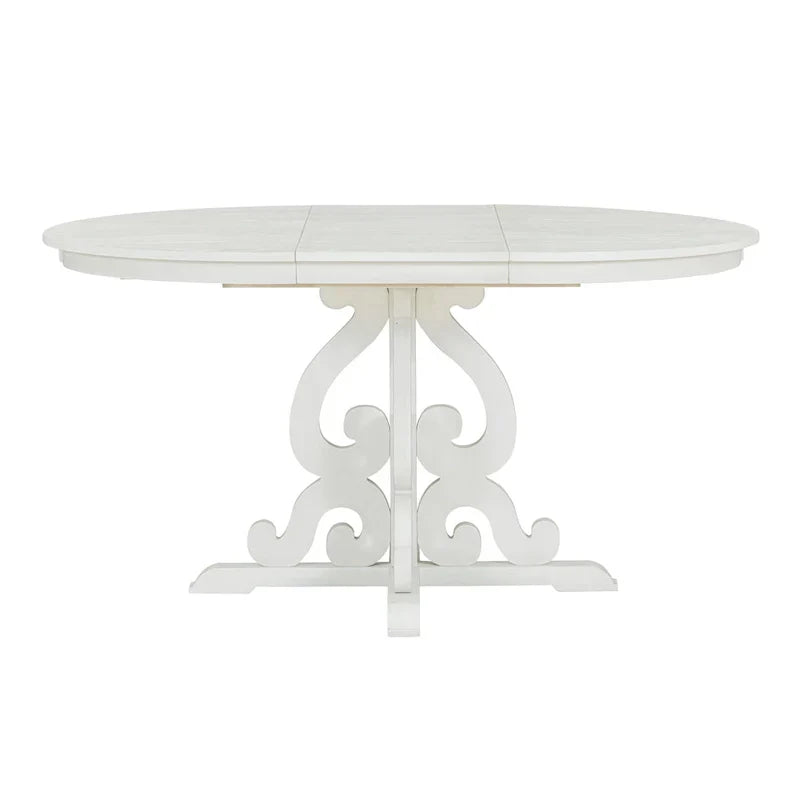 Vintage White 5-Piece Wooden Dining Set with Extendable Table and 4 Chairs