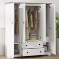 Wooden 4-Door Armoire Closet with 2 Drawers, Hanging Rods, and Shelves – Stylish Bedroom Wardrobe Organizer