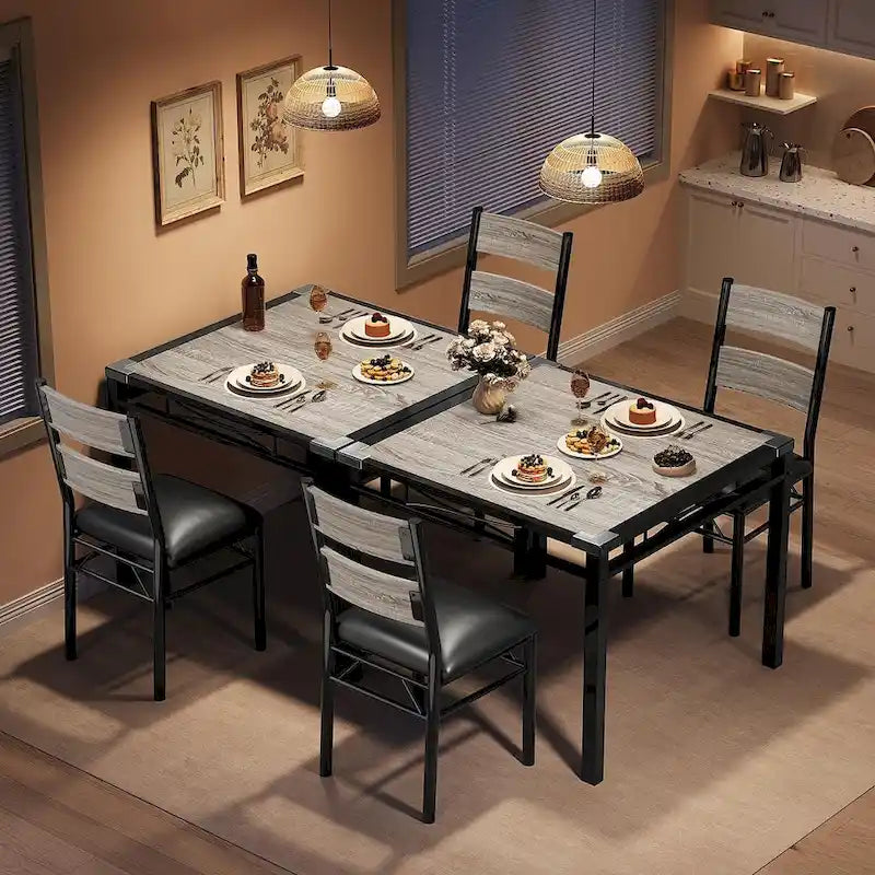 Wooden Dining Table Set with Upholstered Chairs for Kitchen