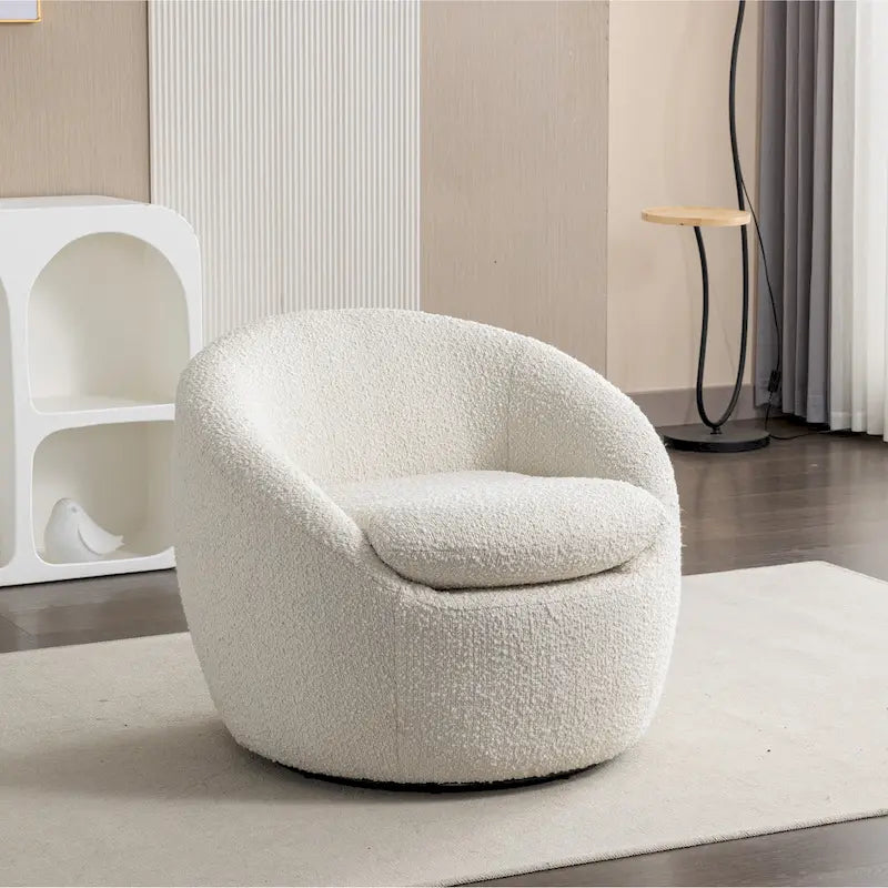 Swivel Base Barrel Chair with Boucle Upholstery - 31-Inch
