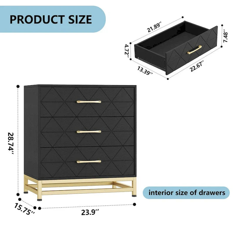 Wooden 3-Drawer Dresser Chest