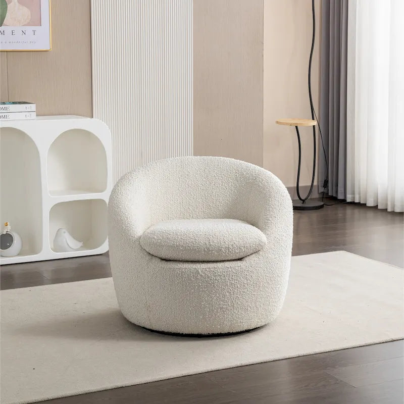 Swivel Base Barrel Chair with Boucle Upholstery - 31-Inch
