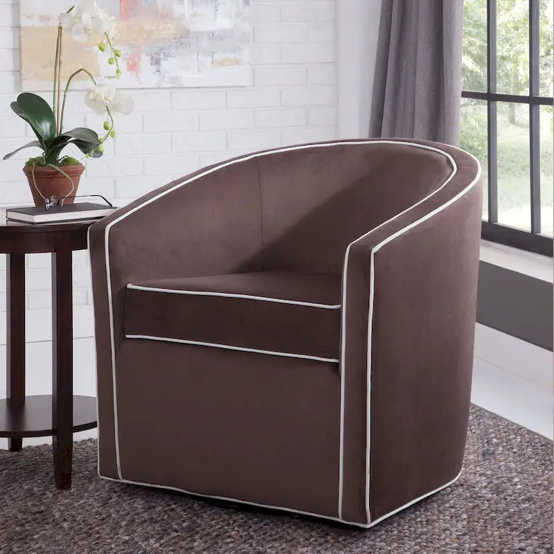 Swivel Barrel Accent Chair with Velvet Upholstery and Removable Cushion