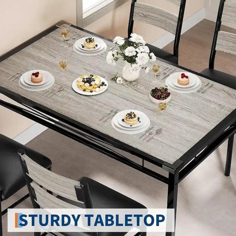 Wooden Dining Table Set with Upholstered Chairs for Kitchen