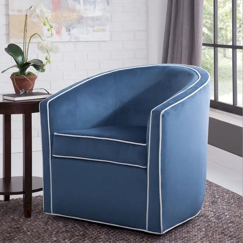 Swivel Barrel Accent Chair with Velvet Upholstery and Removable Cushion
