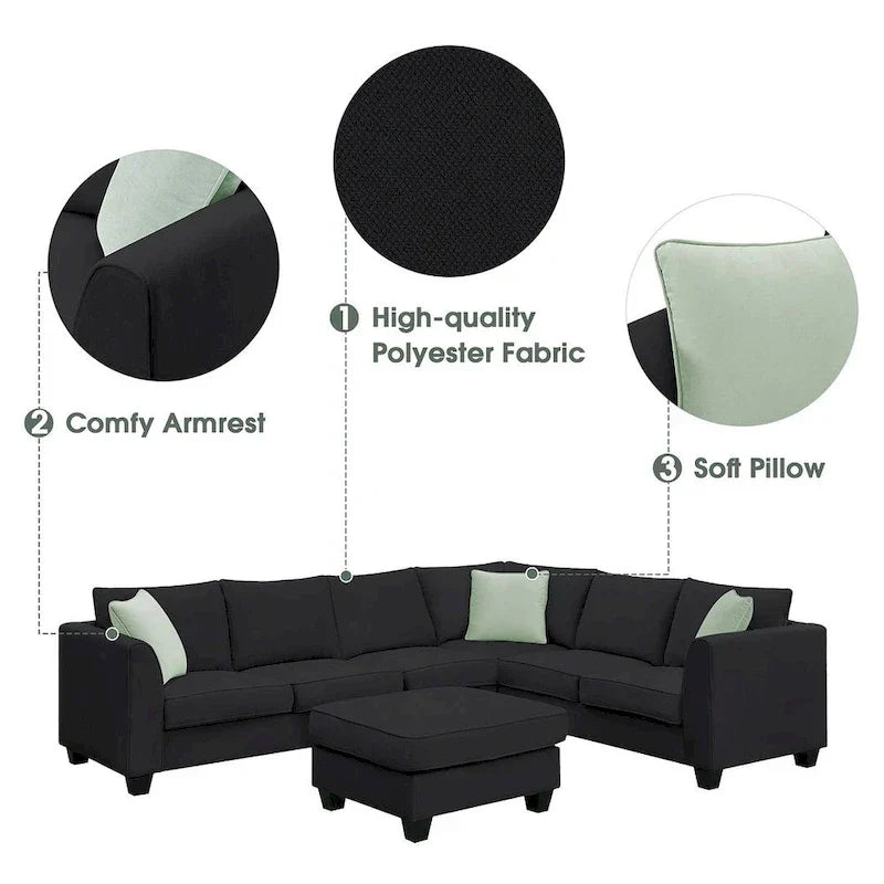 Versatile Reversible Sectional Sofa with Ottoman - Flexible Combination Module