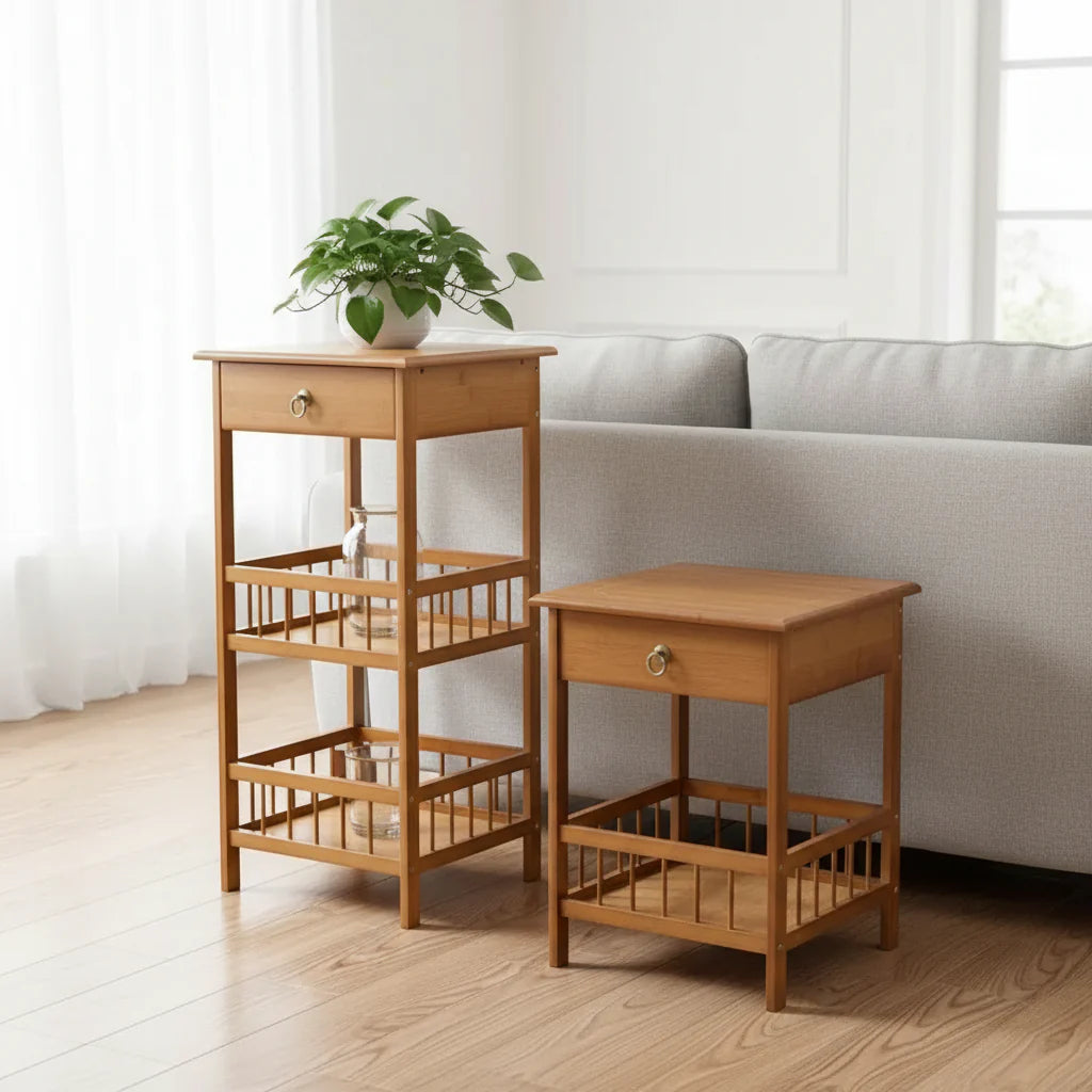 Wooden End Table with Storage Compartment