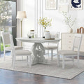 Vintage White 5-Piece Wooden Dining Set with Extendable Table and 4 Chairs