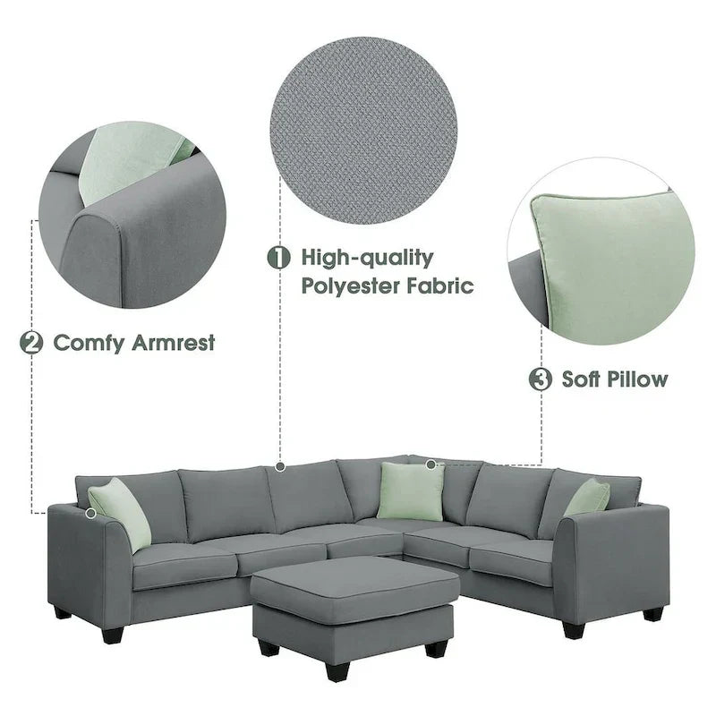 Versatile Reversible Sectional Sofa with Ottoman - Flexible Combination Module